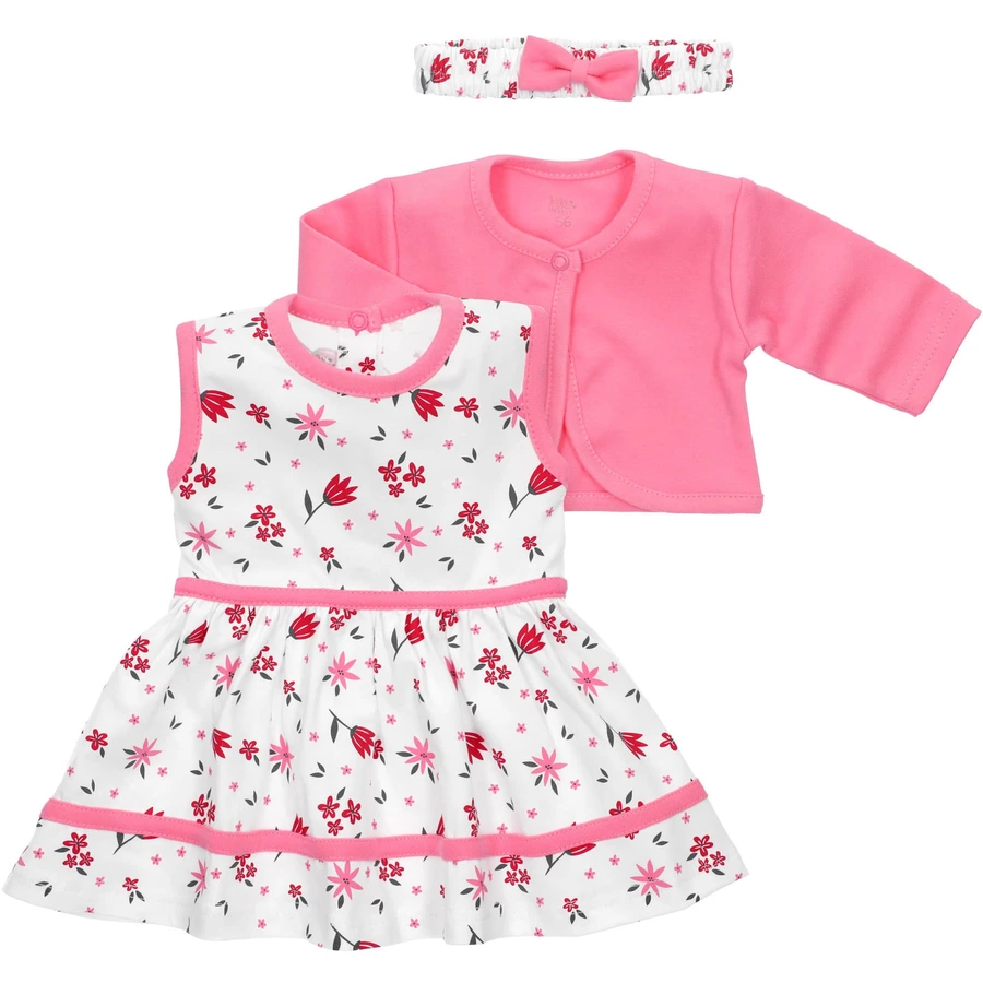 Baby Sweets 3tlg Set Kleid + Strickjacke + Mütze Lieblingsstücke Kleider weiß rosa