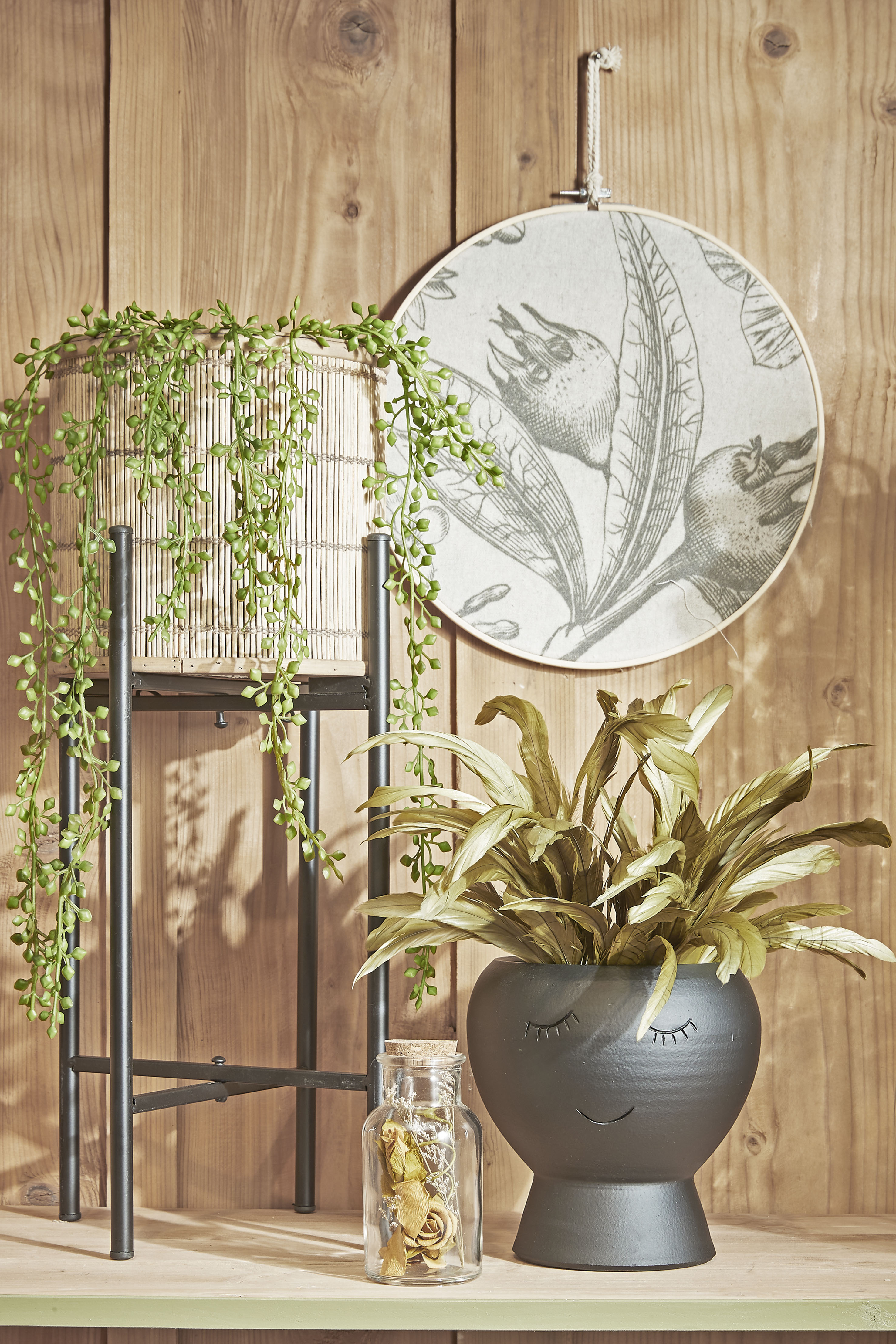 Mica decorations - senecio artificielle à suspendre vert en pot h68