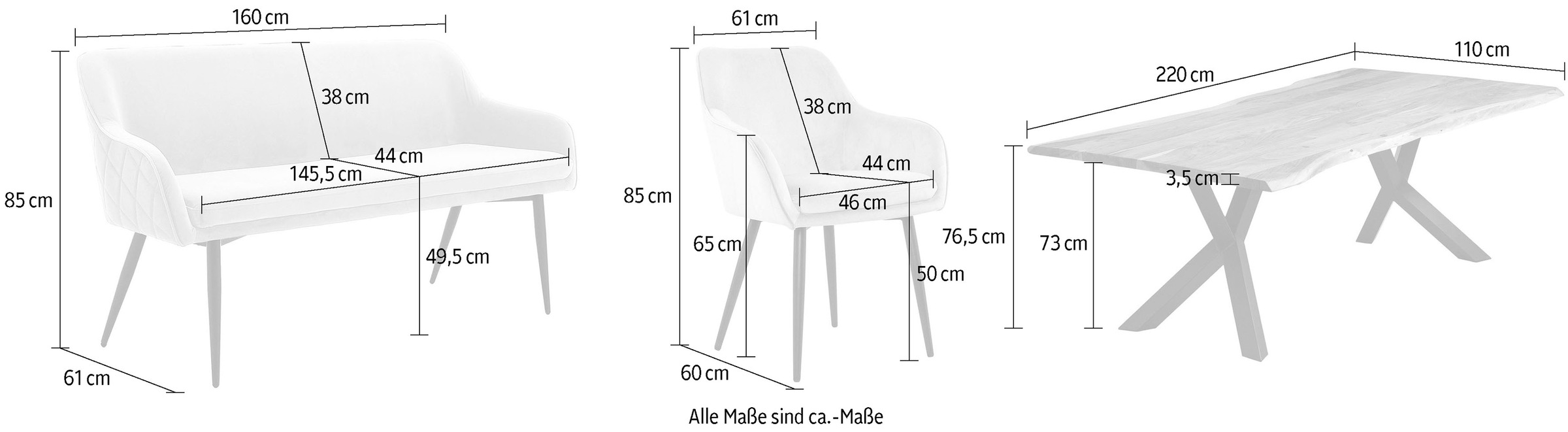SalesFever Eckbankgruppe »Eckbankgruppe in Landhausstil« Set, 6 Stk. tlg. Rückenfläche mit aufwändiger Rautensteppung