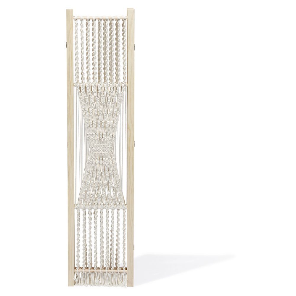 Paravent Zélie pin et coton effet macramé - L120xH170 cm