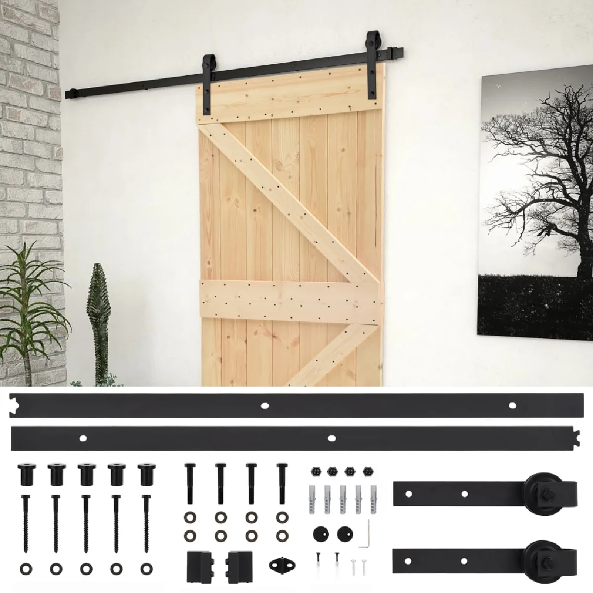 vidaXL Porte coulissante avec quincaillerie - Pin massif