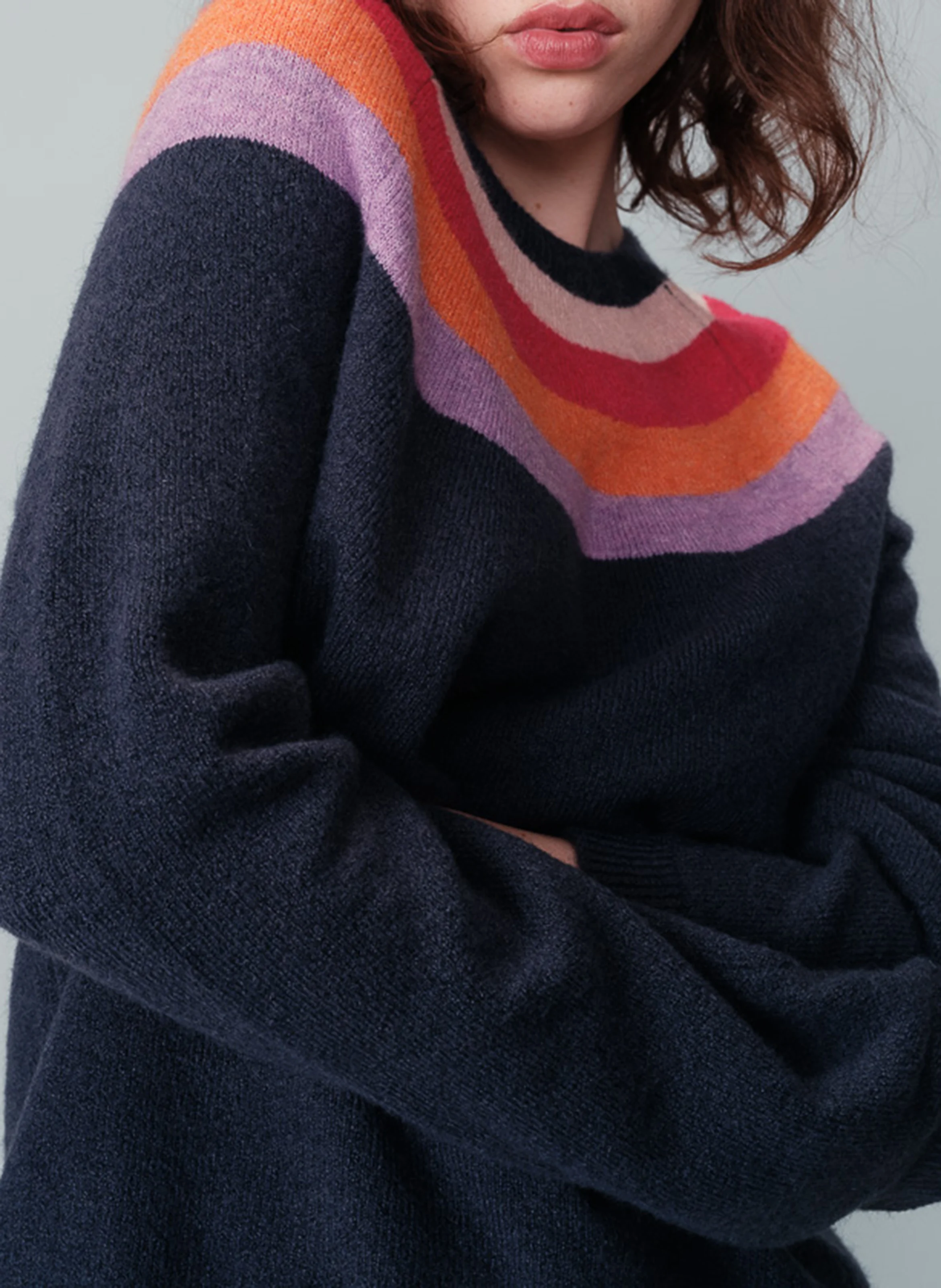 NADY - Pull col rond droit imprimé | Bleu