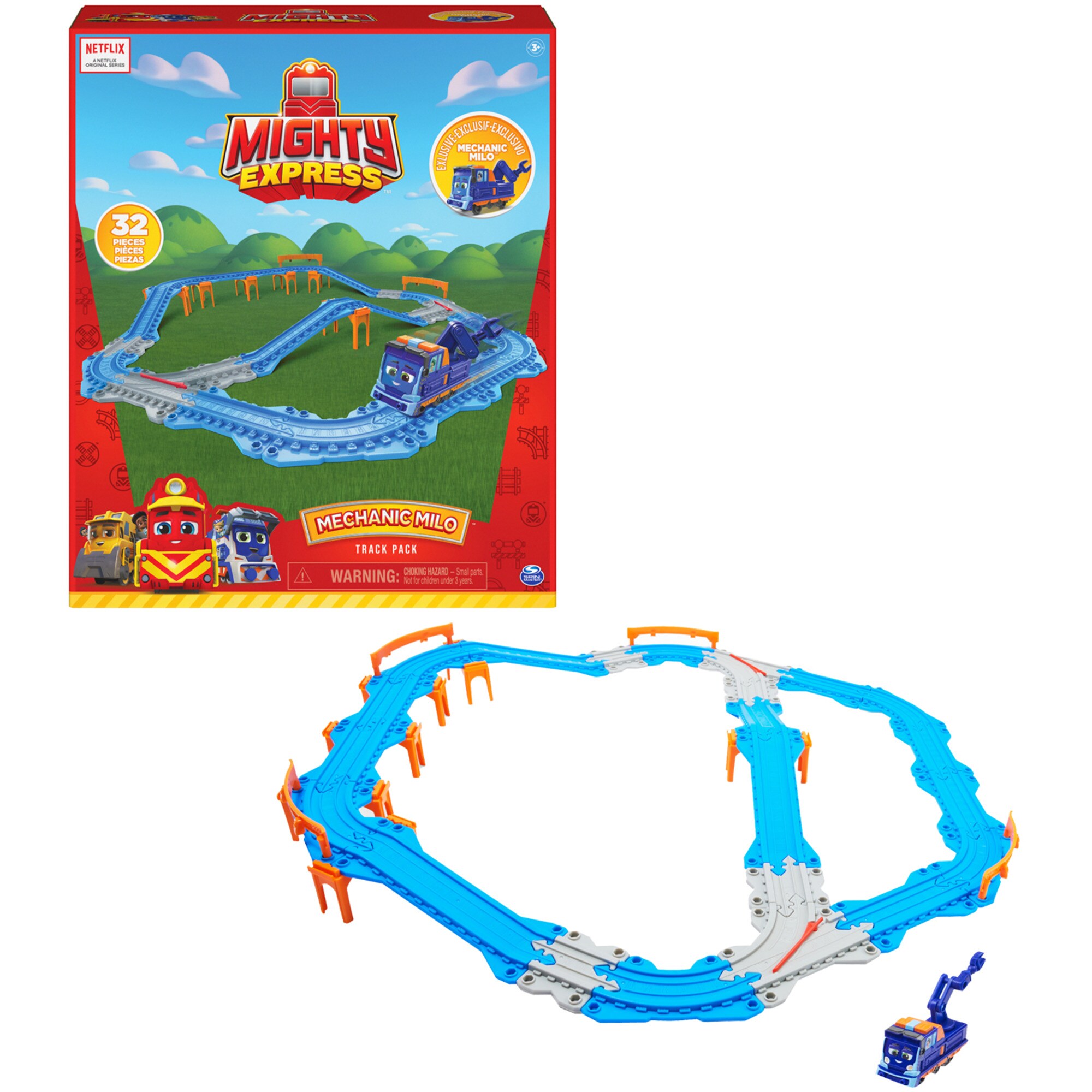 Spin Master Spielfahrzeug Mighty Express Schienen-Set mit Push-and-Go Zug Mechaniker Milo