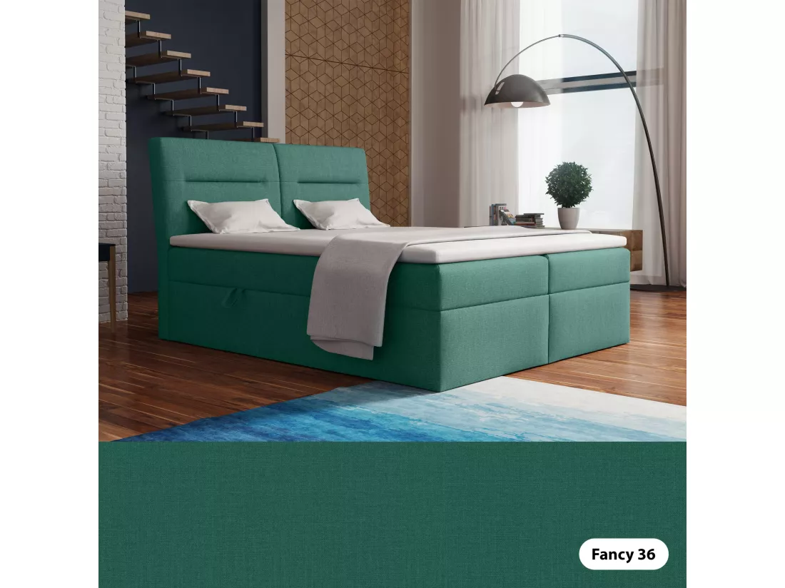 LE LIT BOXSPRING Moderno avec coffres de lit et surmatelas, en tissu Fancy 36 (vert), 200x200 cm.