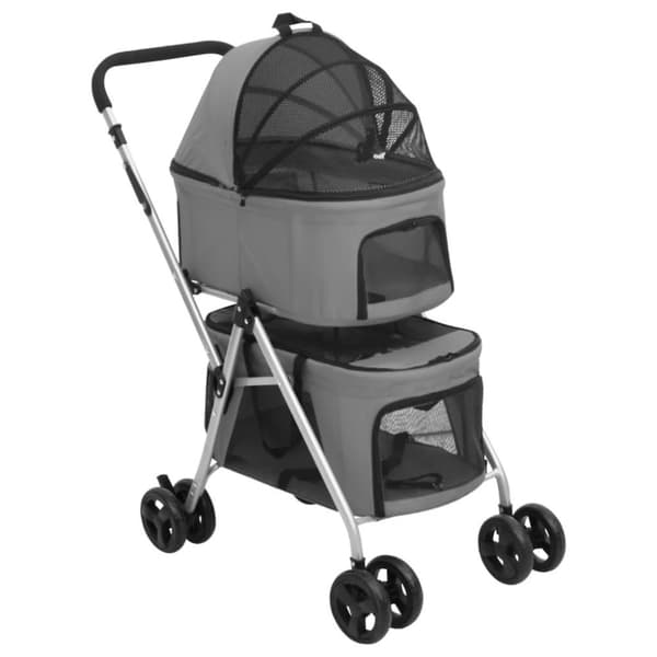 vidaXL Hundevogn 2-lags sammenleggbar grå 83x48x97 cm oxford-stoff