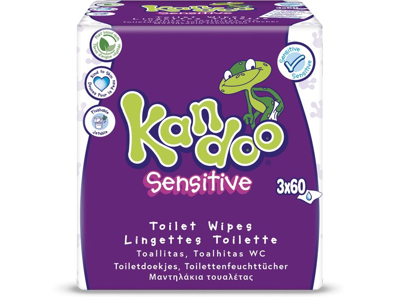 Kandoo Feuchttücher Sensitive 3x 60 Stück Spülbares und feuchtes Toilettenpapier