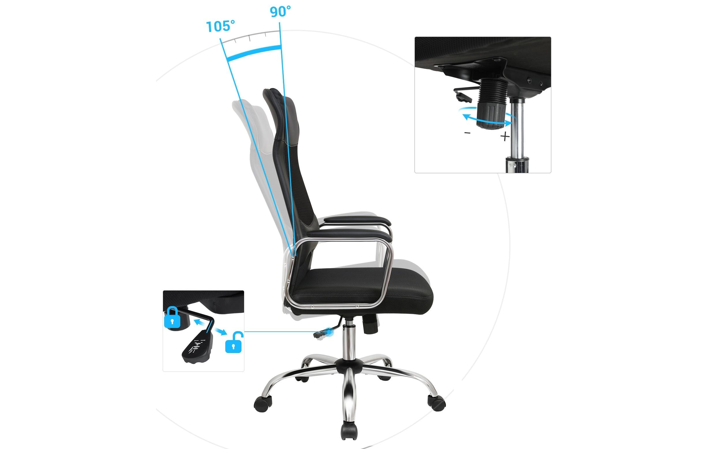 Bürostuhl mit atmungsaktiver Rückenlehne, Schwarz / Silber<br>Ergonomischer Schreibtischstuhl