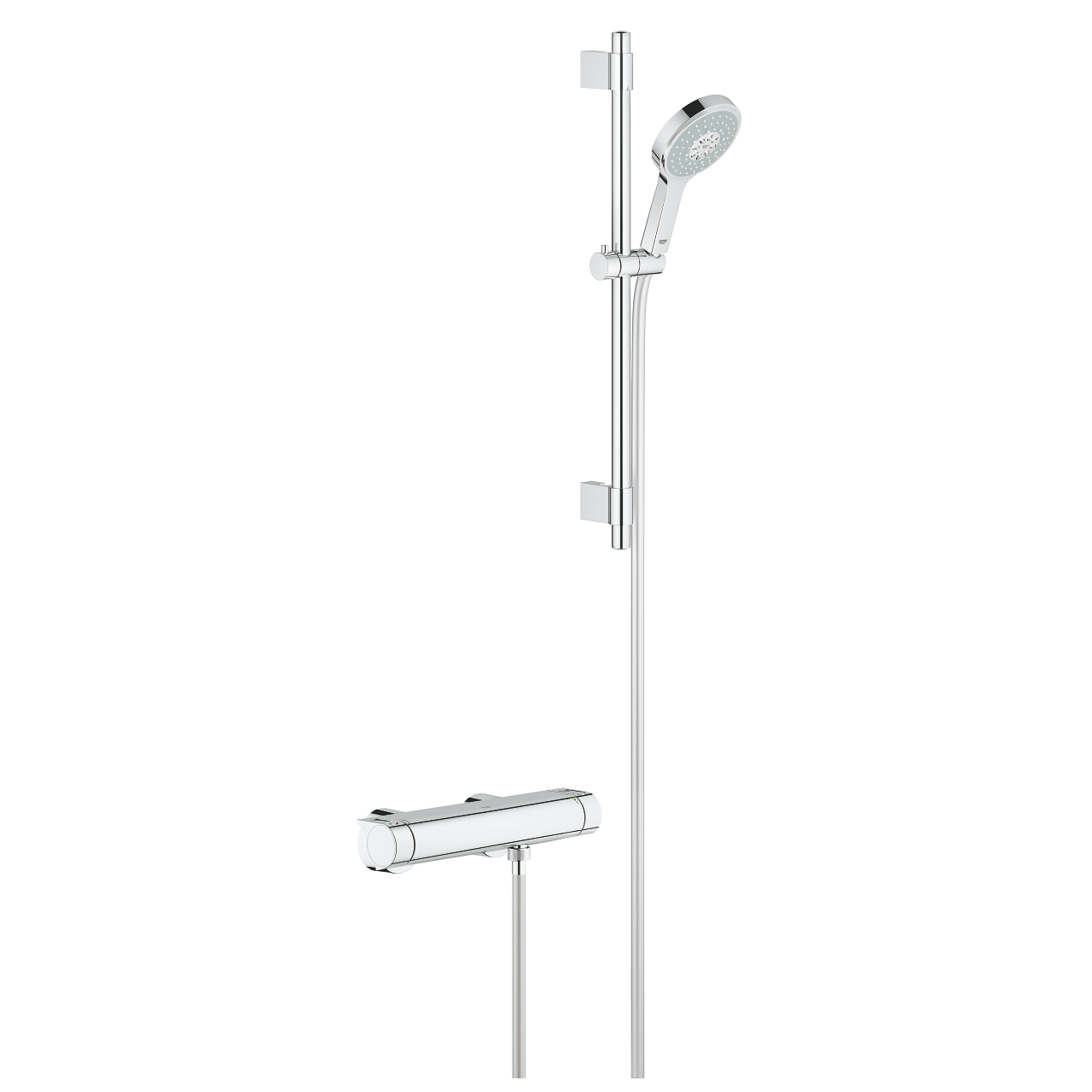 Grohe Grohtherm-2000 Perfect Shower Set m. douchekraan thermostatisch m. koppelingen HOH=15cm m. glijstang 60cm en Cosmopolitan handdouche chroom