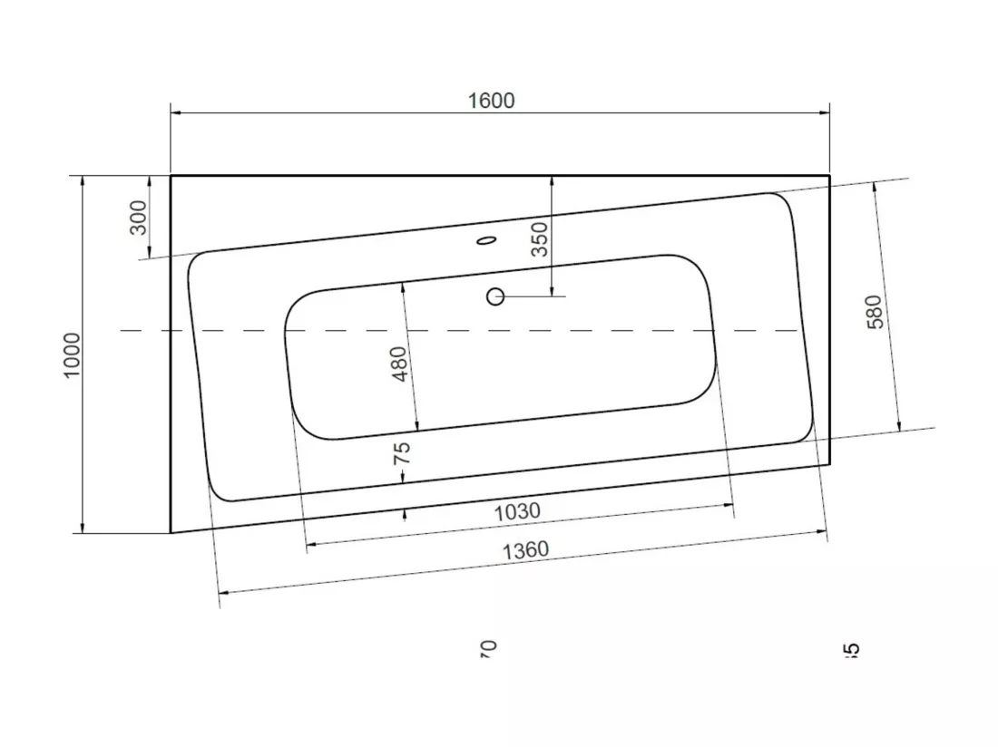 Baignoire angle gauche ZIANIGI avec tablier - Dimensions: 160cm