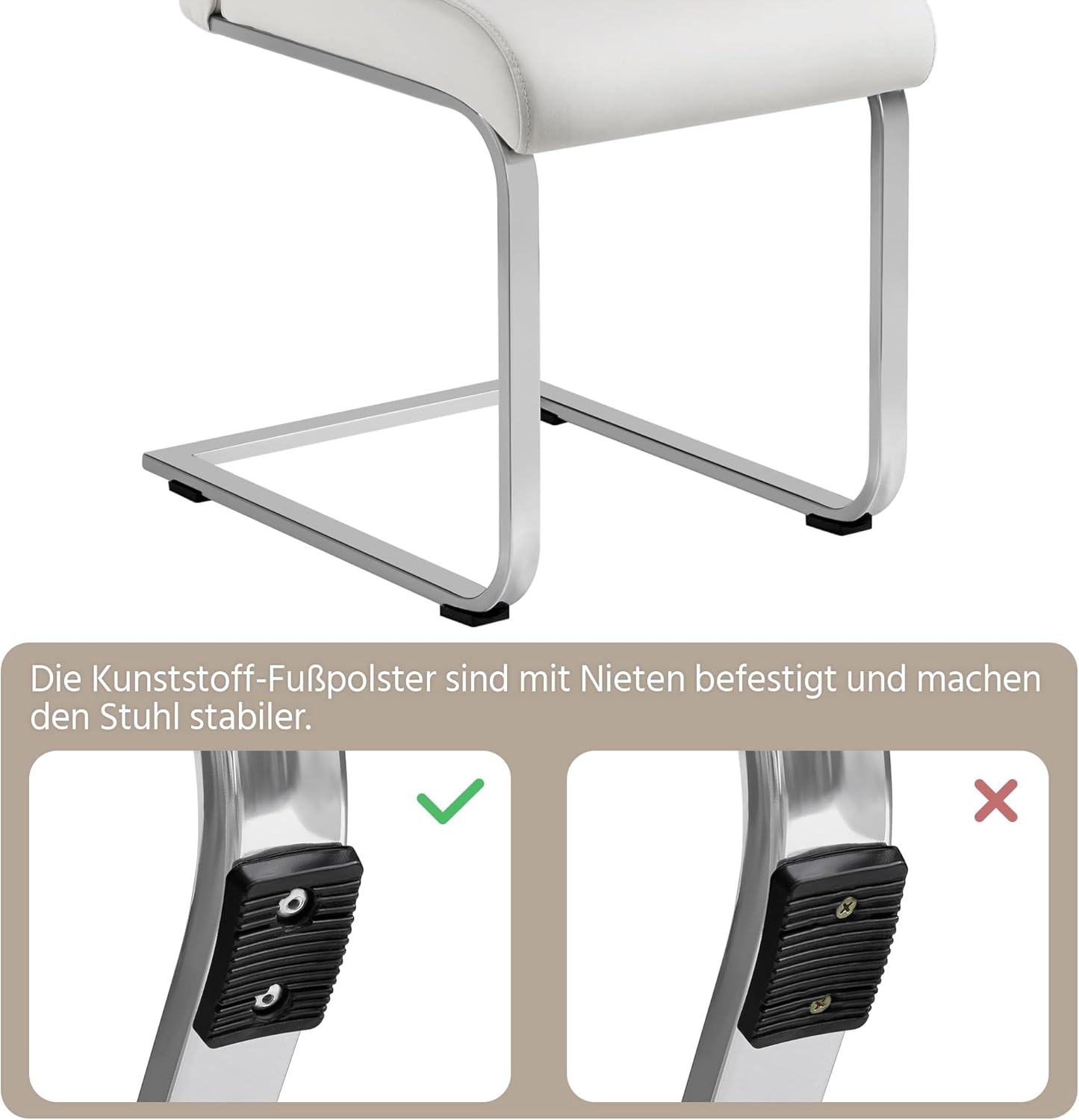 Yaheetech 2er Set Esszimmerstühle Küchenstuhl Schwingstuhl Essgruppe, mit hoher Rückenlehne, bequem gepolstert, Edelstahl und Kunstleder, Weiß