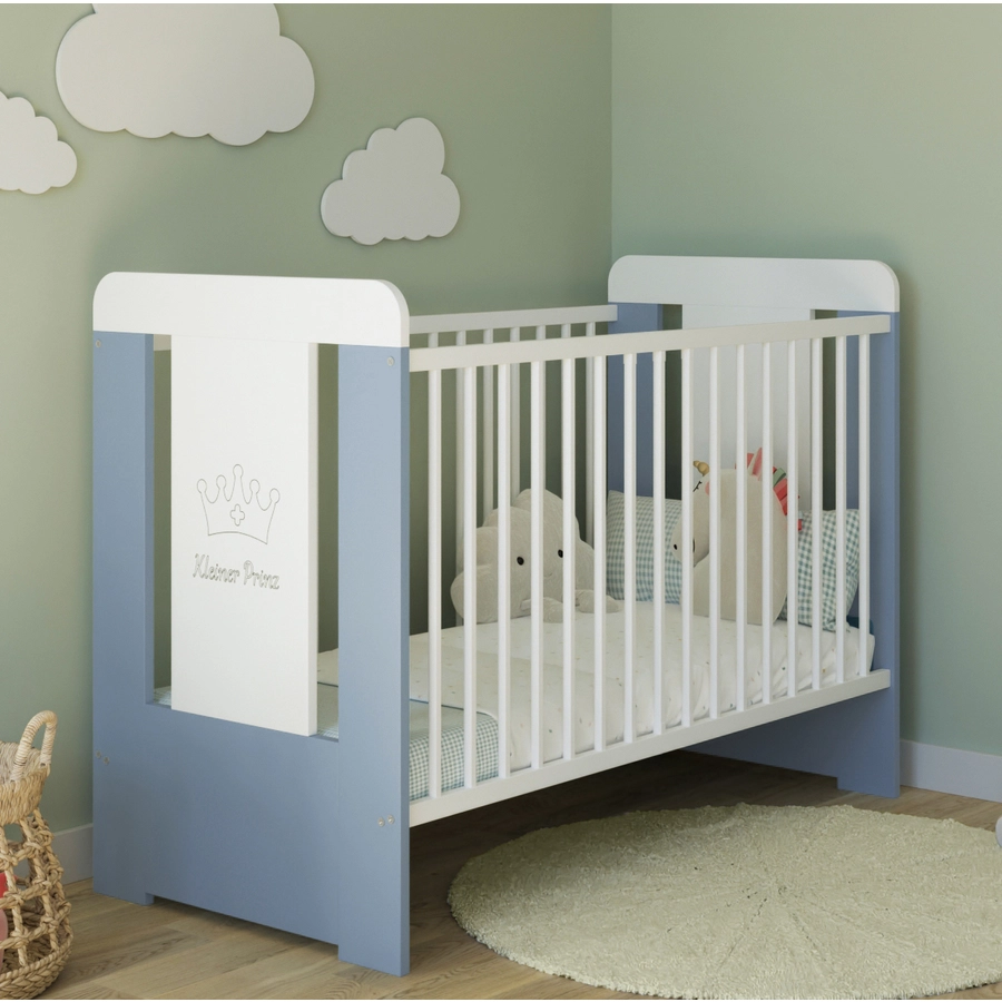 Kids Collective Babybett Gitterbett 60x120 höhenverstellbar|herausnehmbare Sprossen weißblau