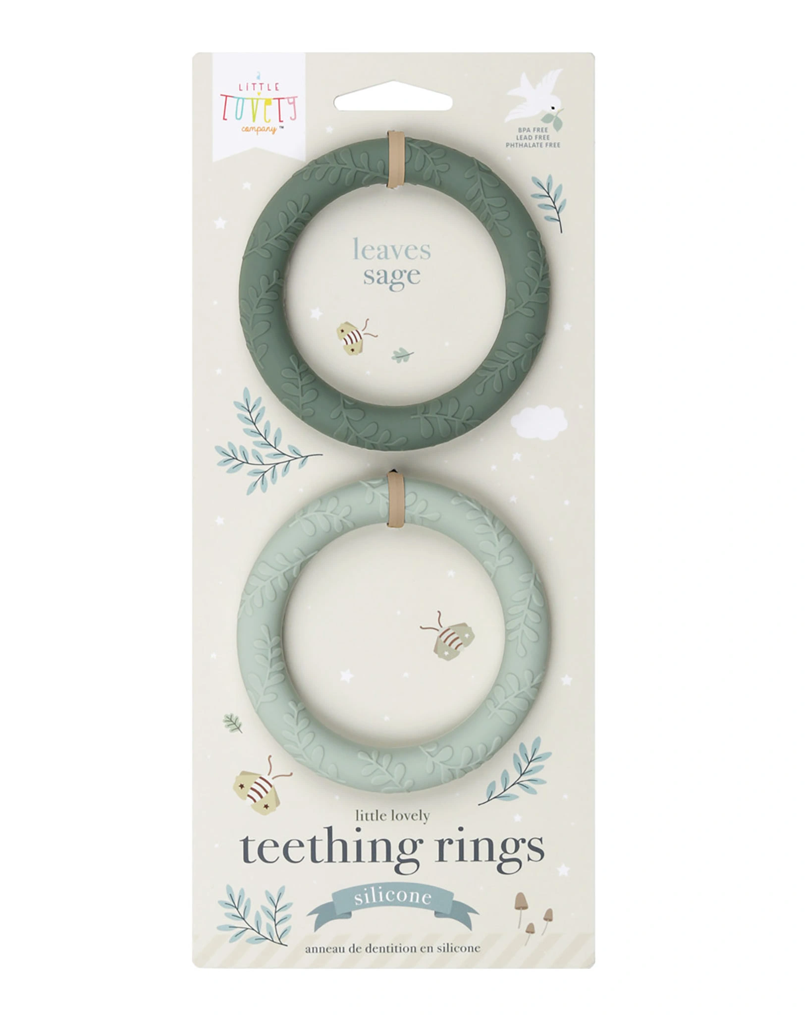 Silikon-Beißring LEAVES 2er-Set in sage cream