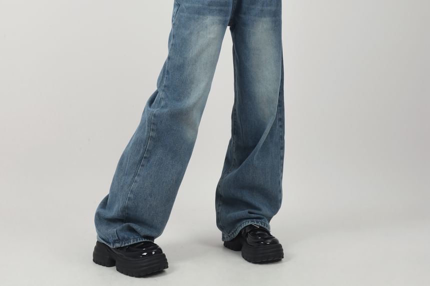 AXEN - Lage taille jeans met letters en wijde pijpen