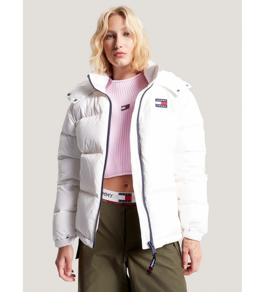 Jaqueta Tommy Jeans Alaska acolchoada com capuz, branca