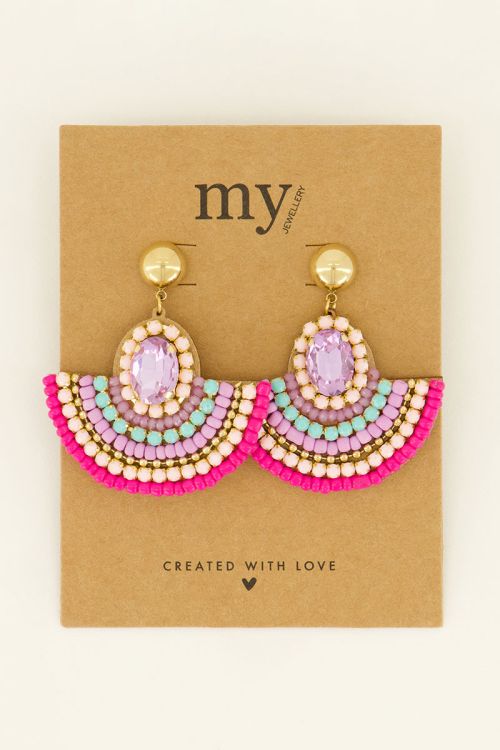 Half ronde statement oorbellen met steentjes