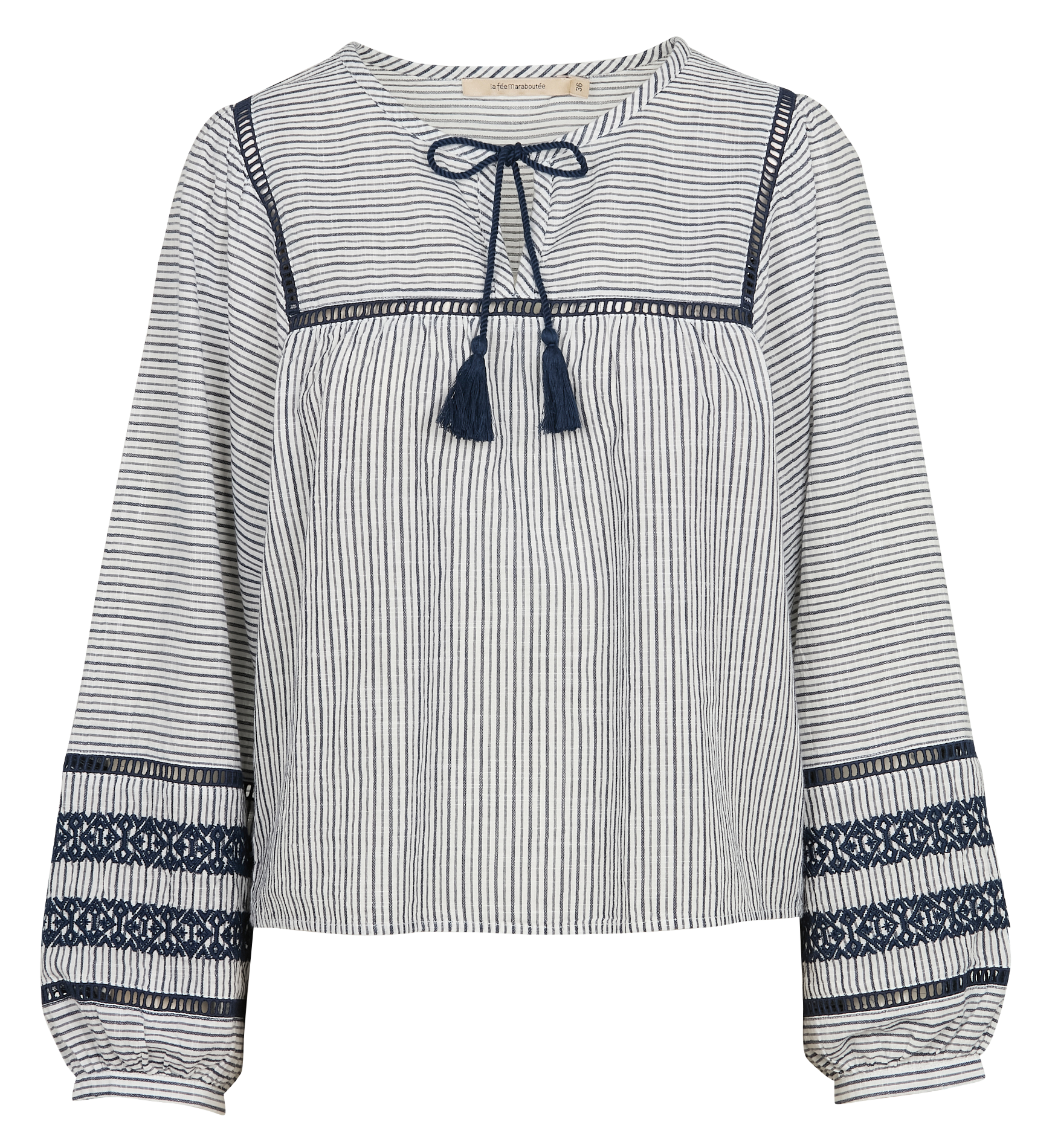 Top droit à rayures et plastron en coton bio | Bleu