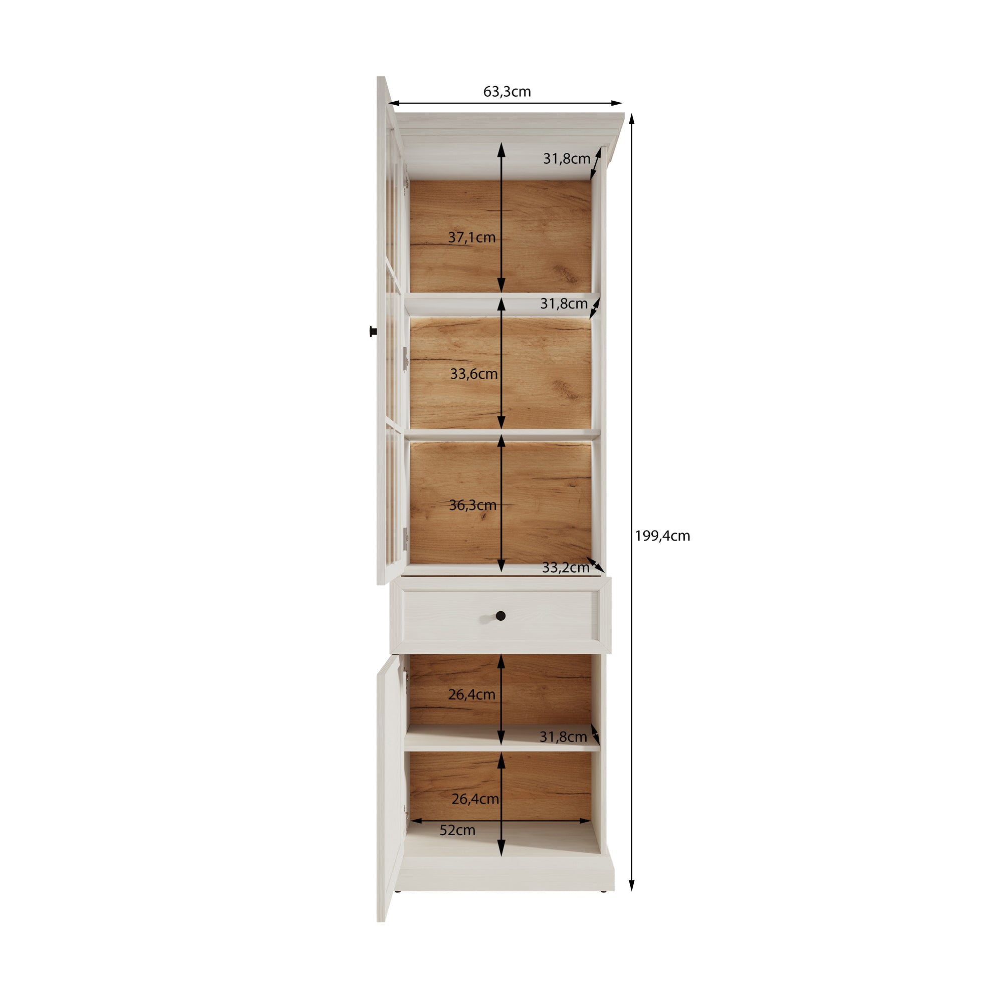 Meubella - Vitrinekast Leroy - Zwart eiken - 63 cm