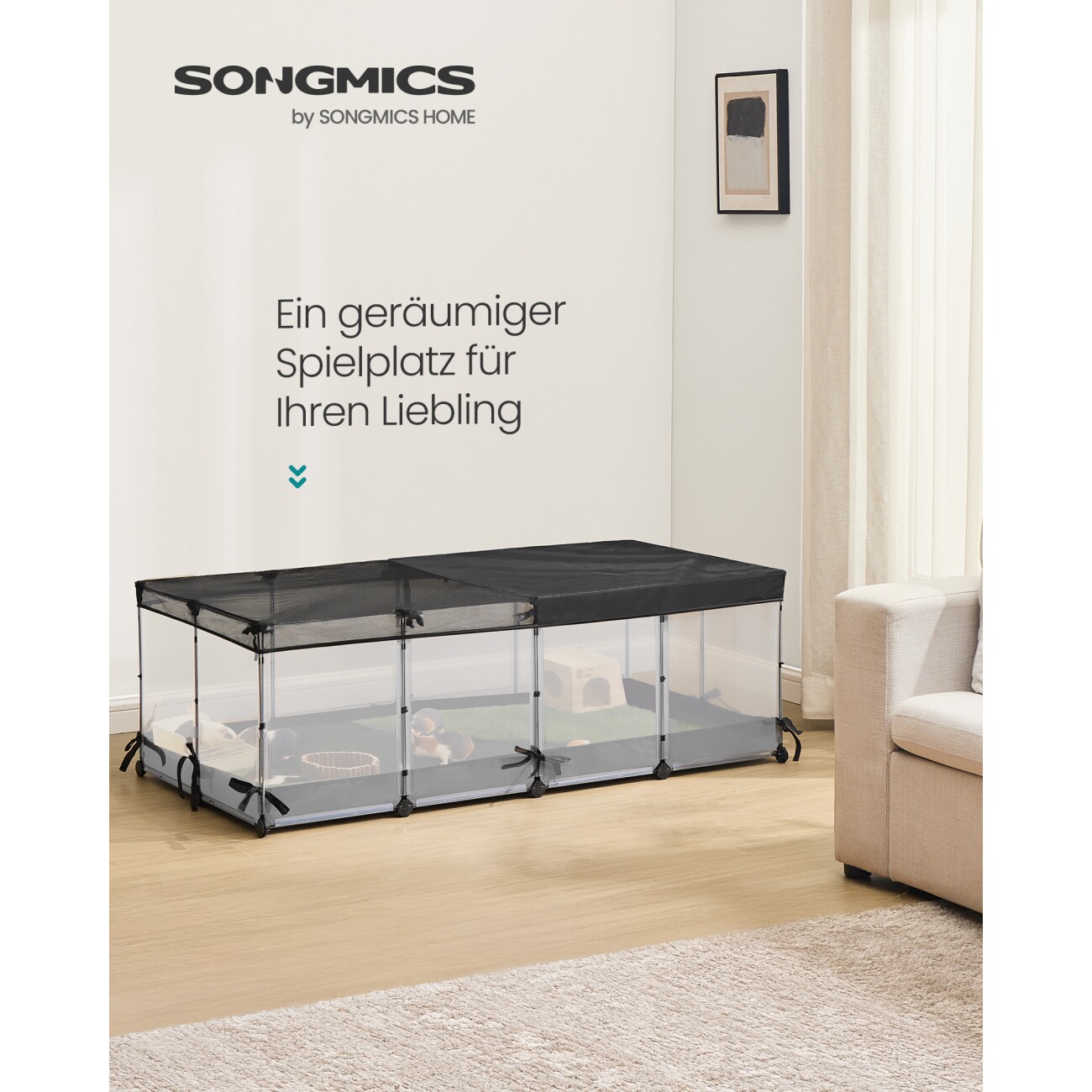 SONGMICS Kleintiergehege käfig mit Atmungsaktives Gewebe oben