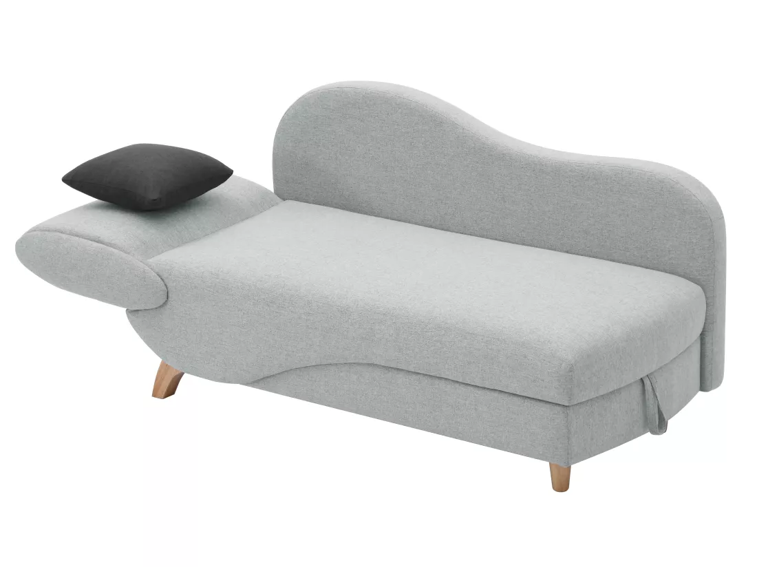 Méridienne droite convertible en tissu gris clair avec coffre de rangement PENELOPE