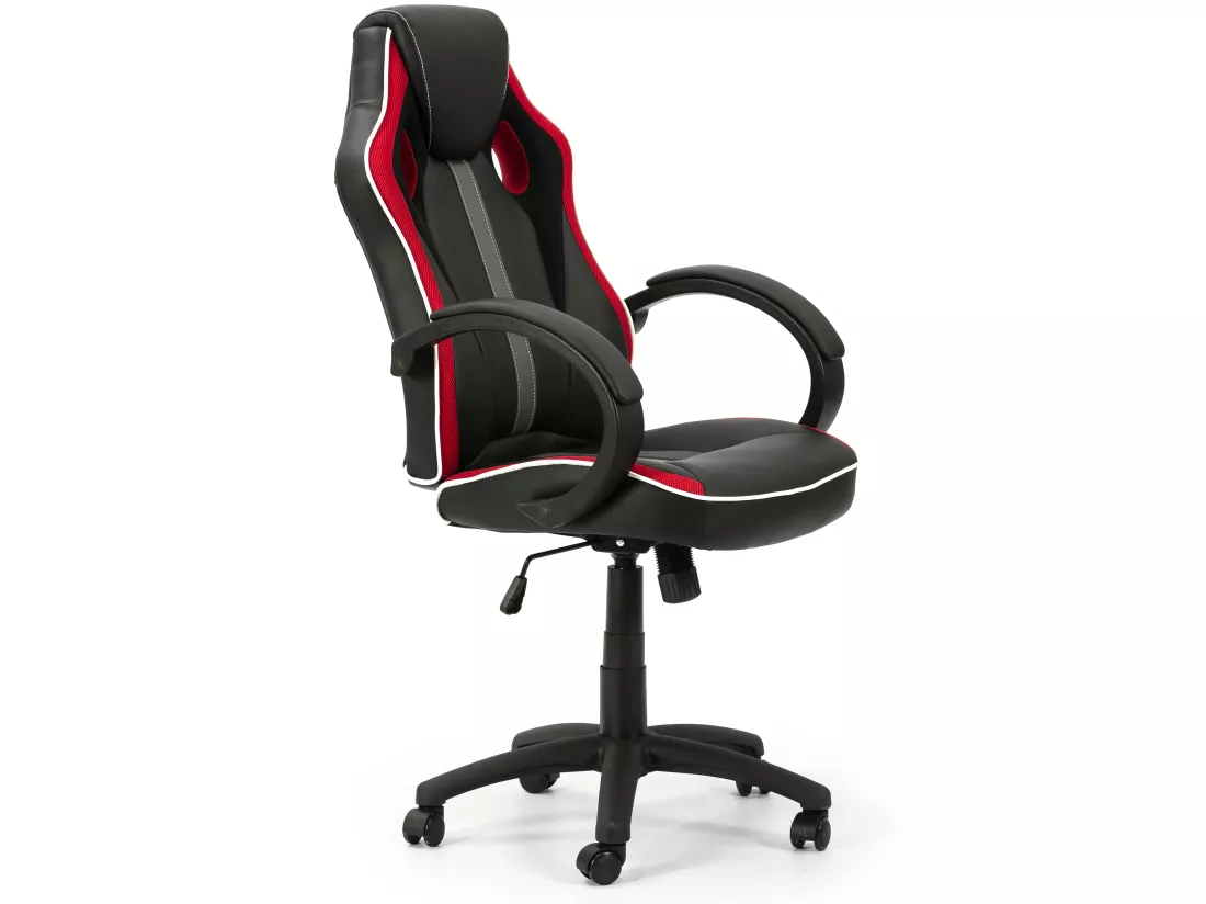 Fauteuil de Bureau réglable et inclinable Formula tapissé en Similicuir, Noir/Rouge