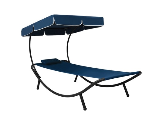 VIDAXL - Lit de repos d'extérieur avec auvent et oreiller bleu