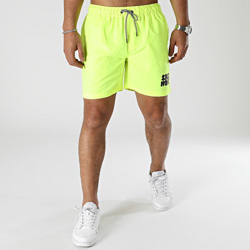 Short De Bain Tag Logo Jaune Fluo Noir