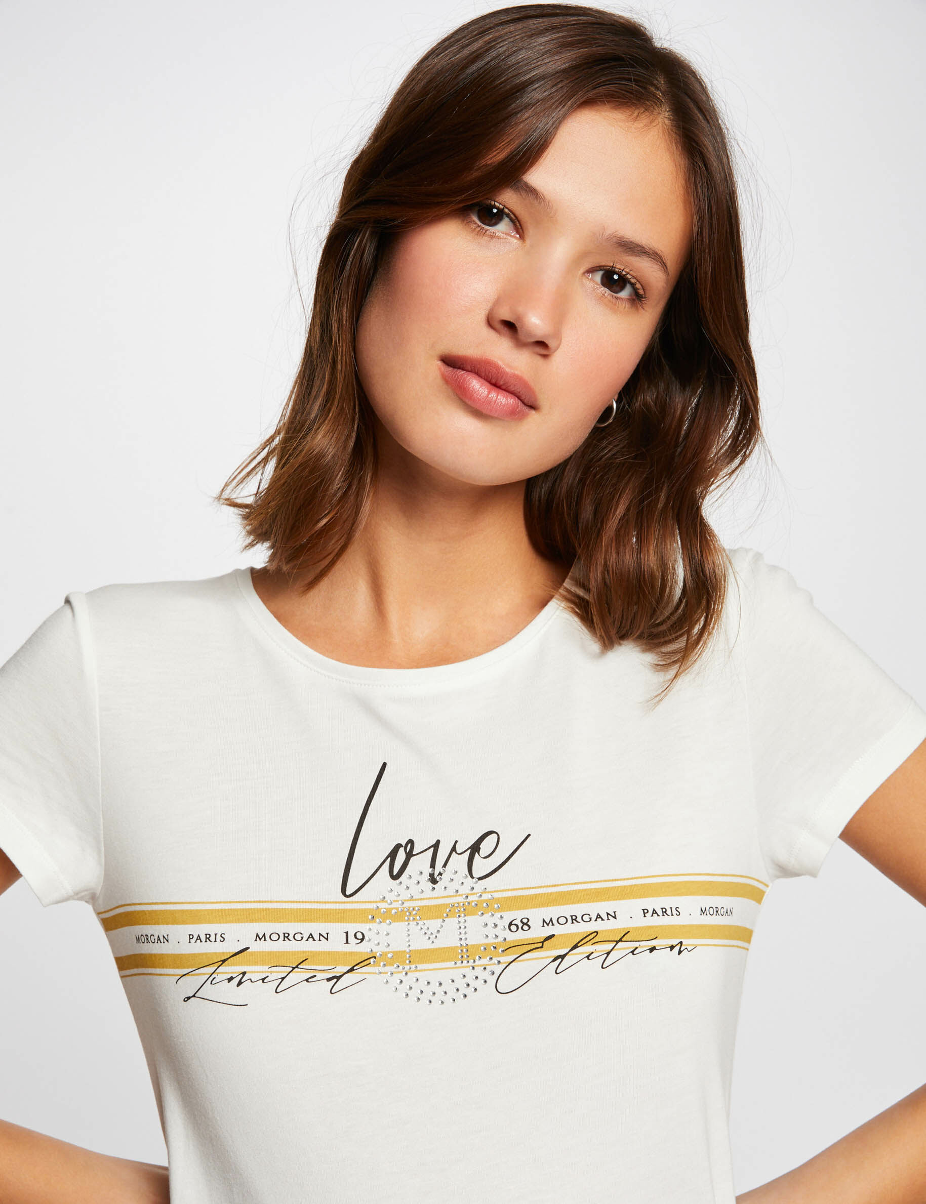T-shirt manches courtes à inscription jaune femme - jaune
