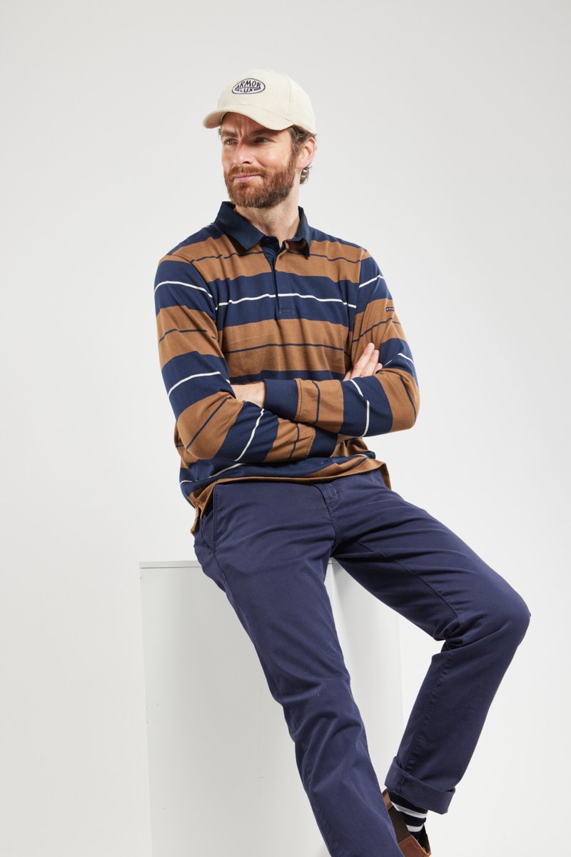 Polo rayé tricolore - coton rustique