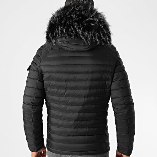 Doudoune Capuche Ultralight Avec Fourrure Noir Melange