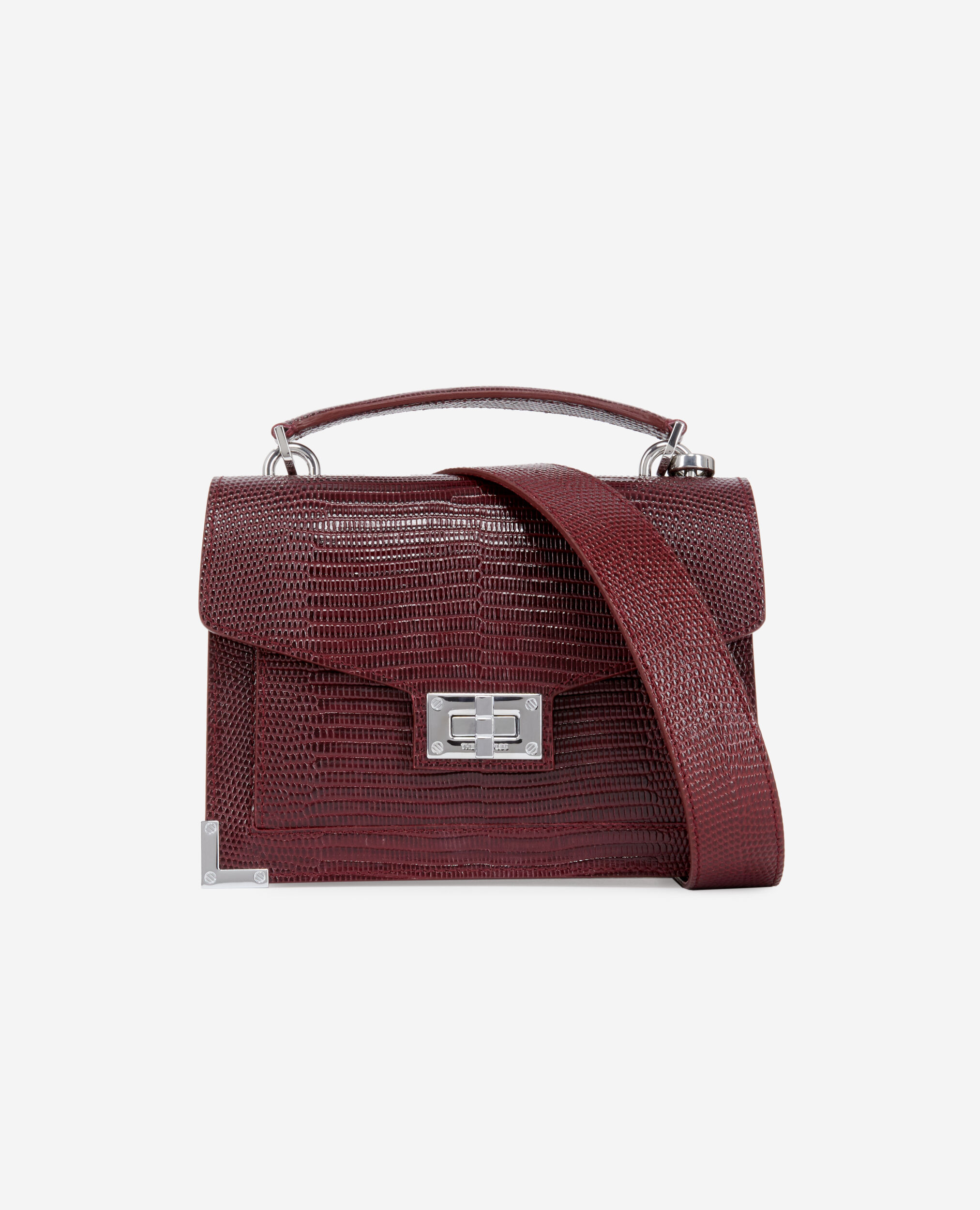 Sac Emily small en cuir bordeaux effet lézard