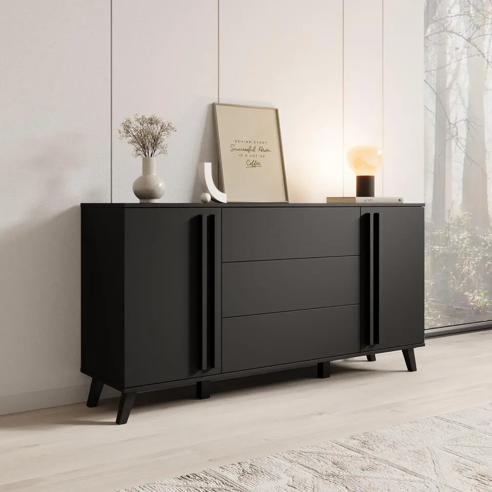 Meubella - Hydra - Dressoir - Zwart - 150x40x78 cm