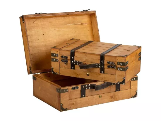 Ensemble de 2 valises en bois marron