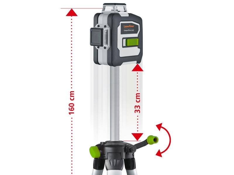 Laserliner Kreuzlinien-Laser CompactPlane 3G Set 150 30 m Dreidimensionaler grüner Laser mit einem horizontalen und zwei vertikalen 360°- Laserkreisen, Kompaktstativ 150 cm sowie Digital Connection-Schnittstelle