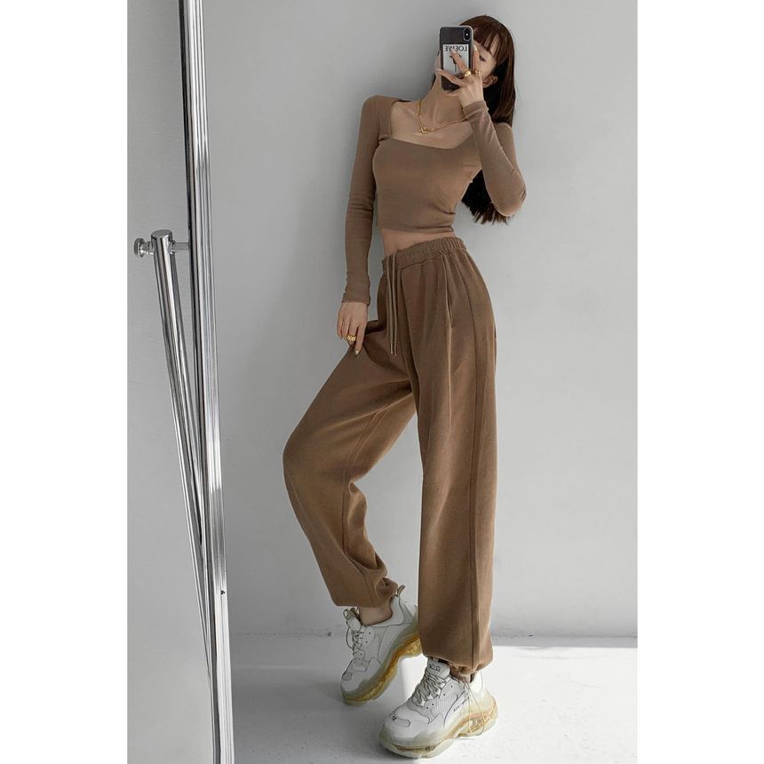KONGER - Hoge taille effen joggingbroek