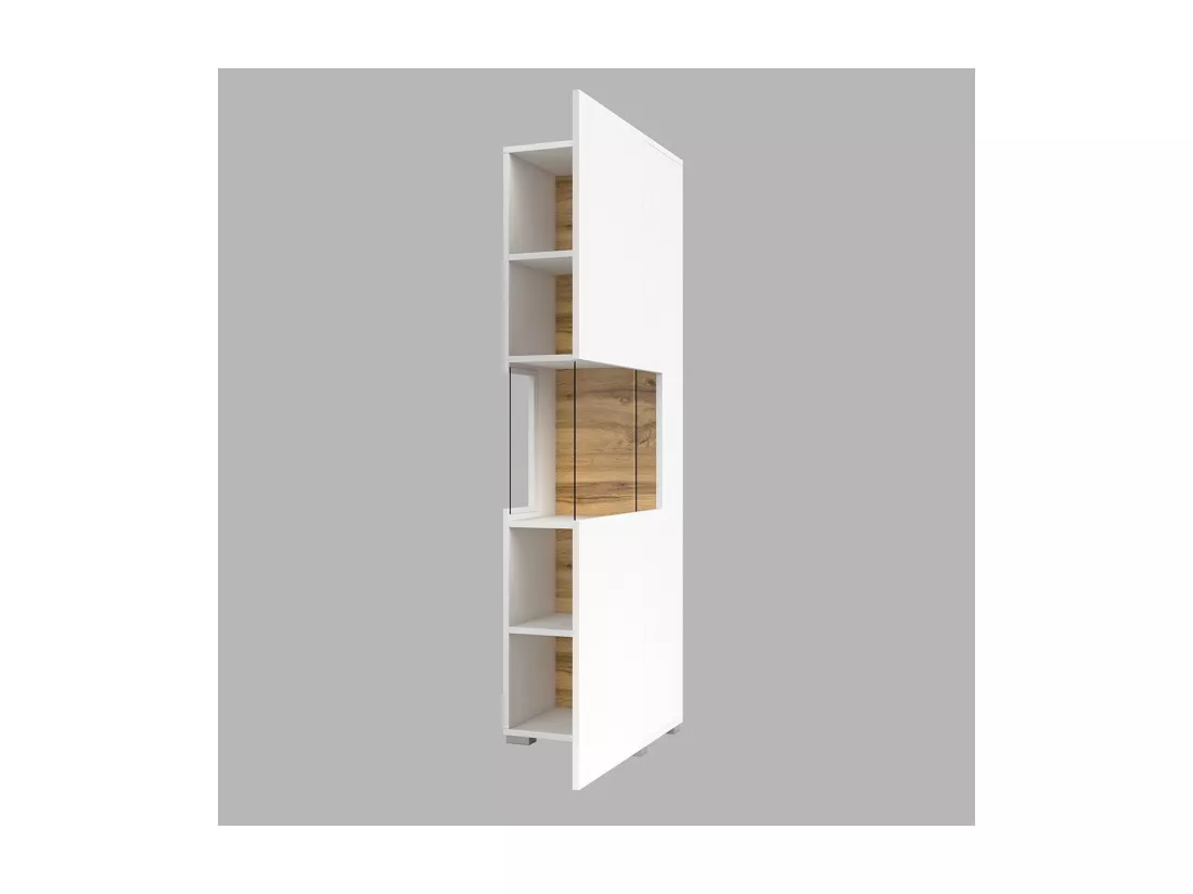 Vitrine 1 porte partiellement vitrée collection EVA. Couleur blanc et chêne.