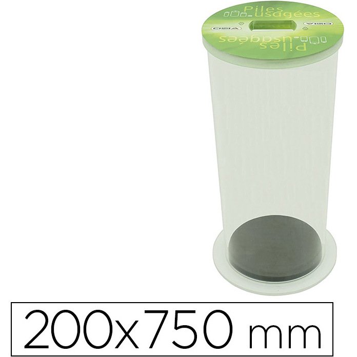Collecteur de piles usagees viso acrylique fond mousse couvercle amovible parfaite stabilite diametre 20cm hauteur 75cm