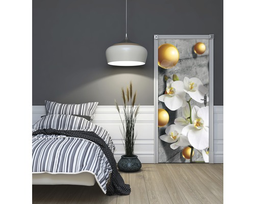 Vinyl fotobehang 3067 SKT, zelfklevend deurbehang met parelorchideeën, 1-delig, 91 x 211 cm