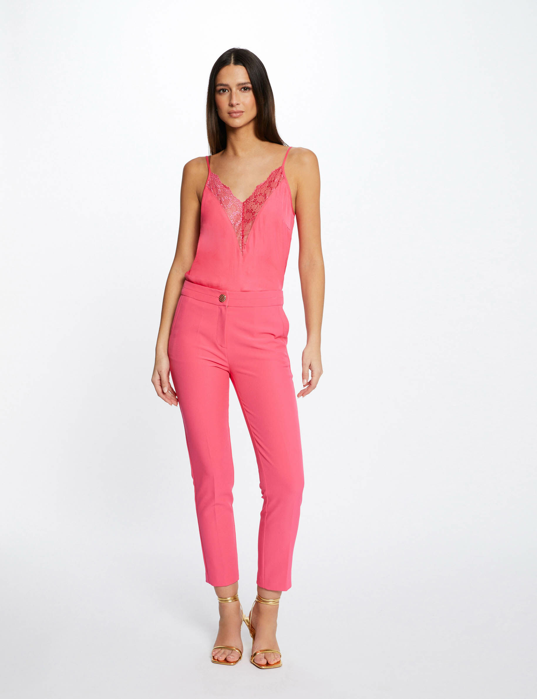 Blouse bretelles fines à dentelle rose femme - rose