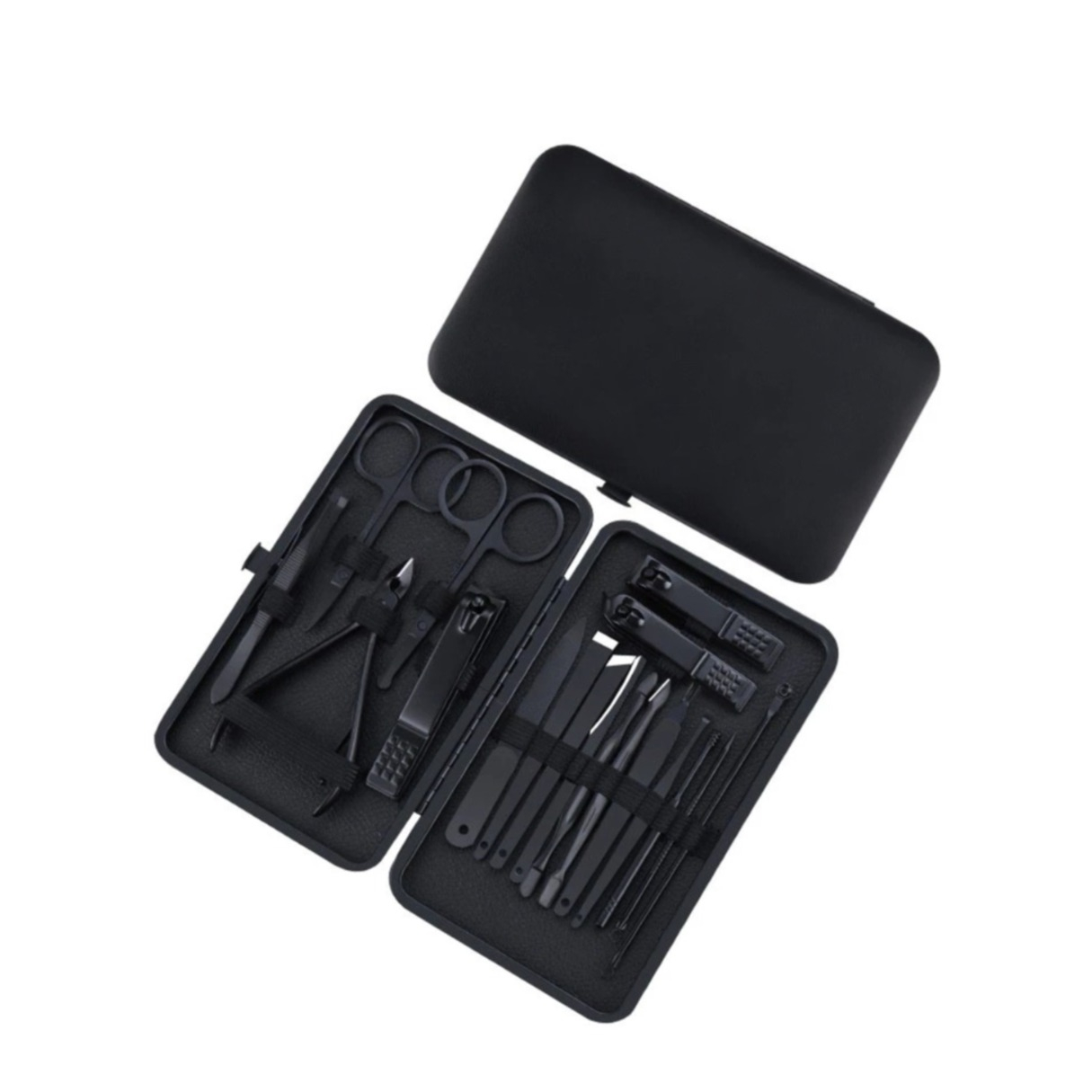 (19-tlg. Set) Pediküre Maniküre Finger Fuss Nagel Pflege-Set inkl. Leder Reise Etui - Schwarz