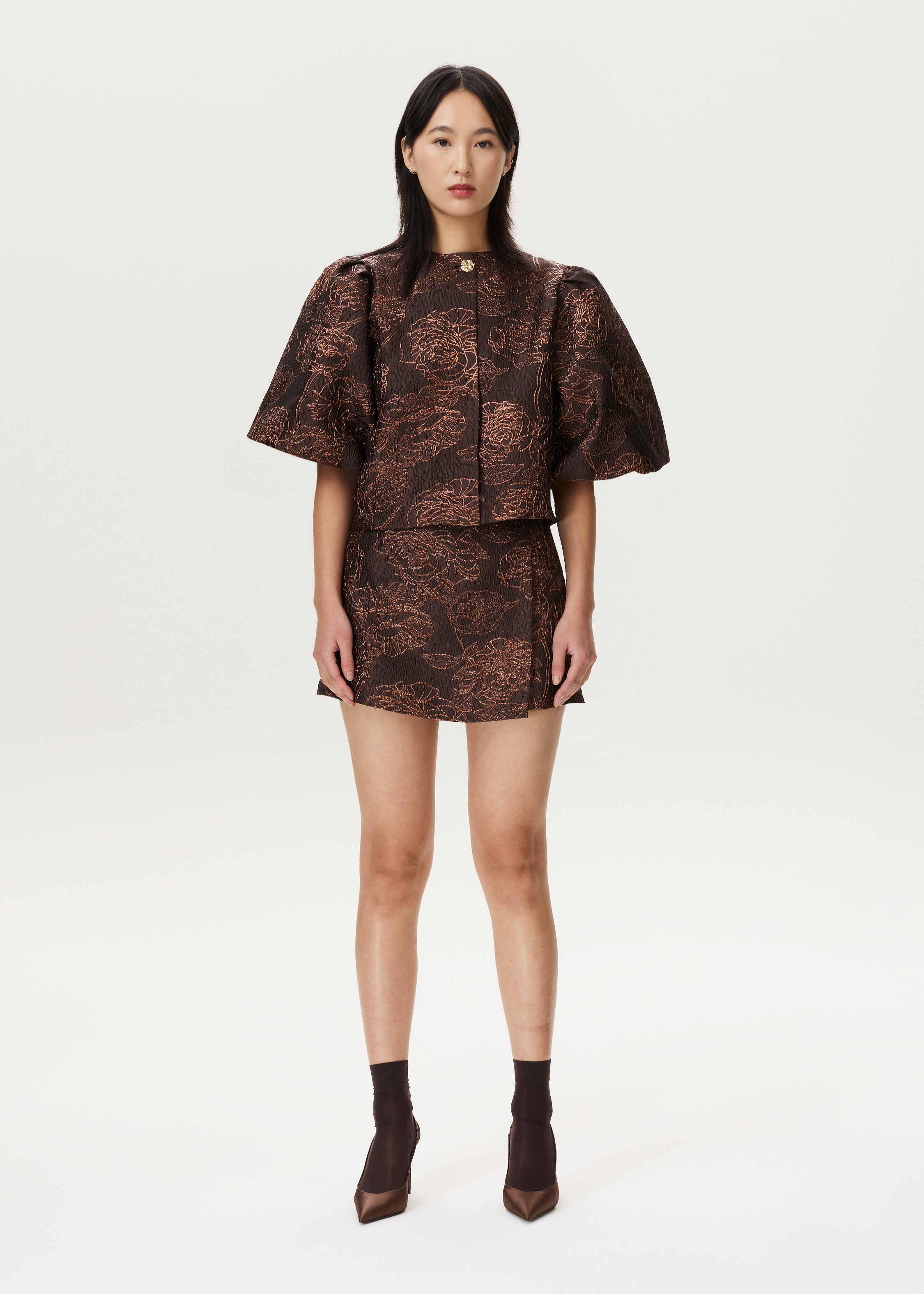 Jacquard blouse met sierknoop