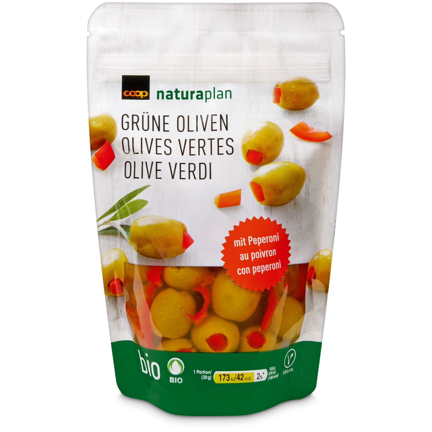 Naturaplan Bio Oliven grün gefüllt mit Peperoni