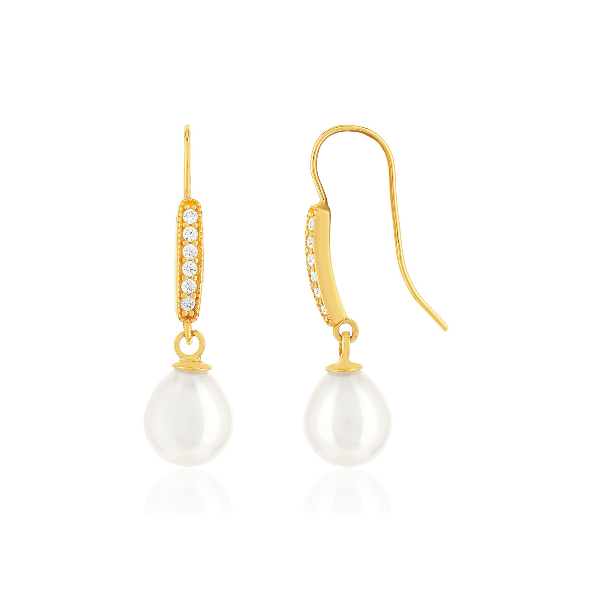 Boucles d'oreilles or jaune 375 perles de culture de chine zirconias