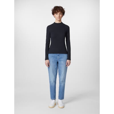 Damen-Rippenshirt Langarm, Dunkelblau