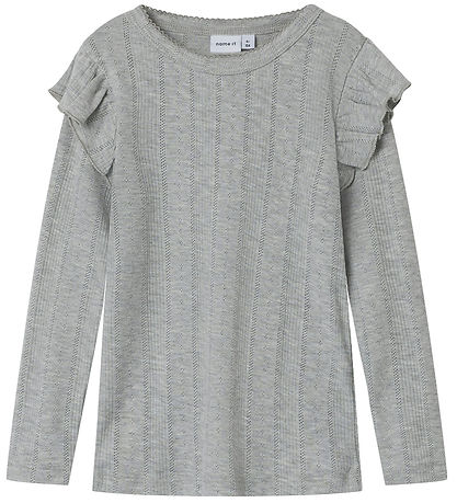 Name It Bluse - Noos - NmfJulia - Grey Melange m. Lochmuster