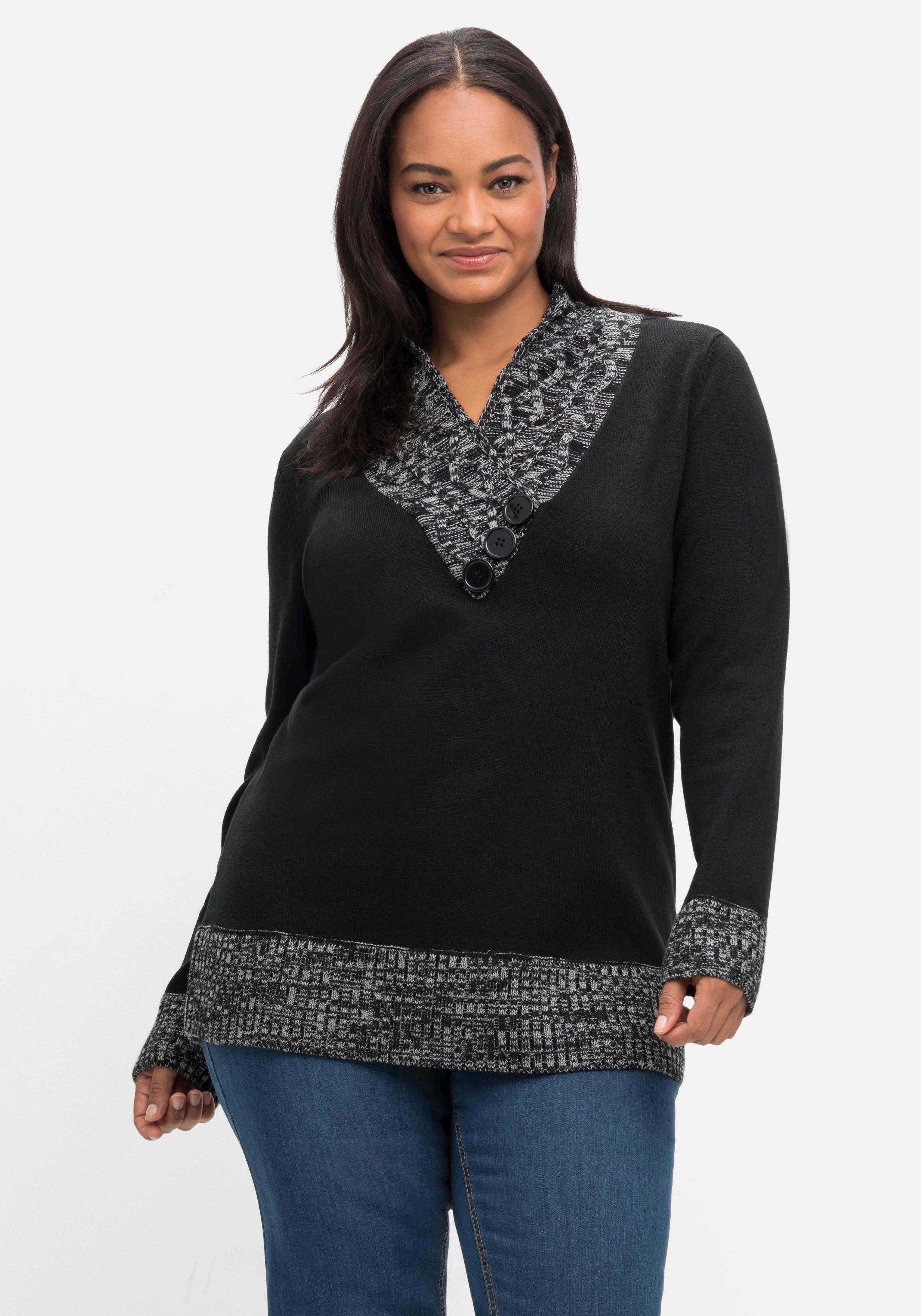 Pullover mit Schalkragen und Grobstrick-Partien