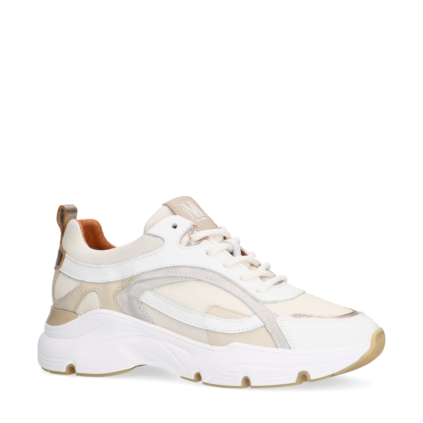 Witte leren sneakers met stoffen details