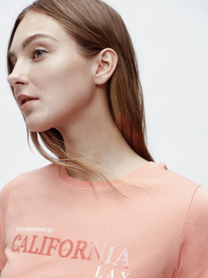 Camiseta cropped de lantejoulas - Gerânio