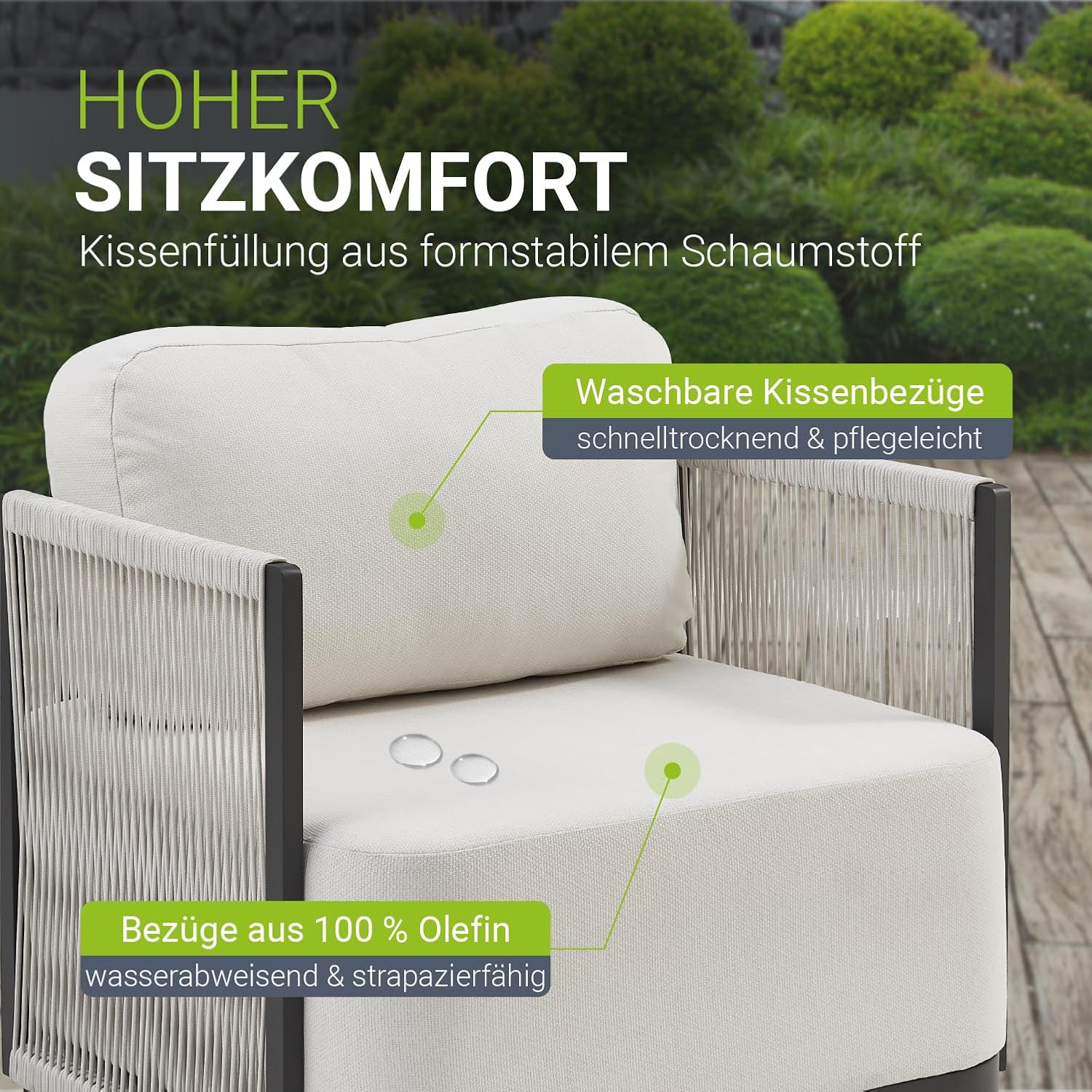 Juskys Premium Outdoor Lounge Curacao - Modernes Gartenmöbel Set, wasserabweisendes Olefin, wetterfest - Möbel für Garten & Terrasse, Gartenlounge