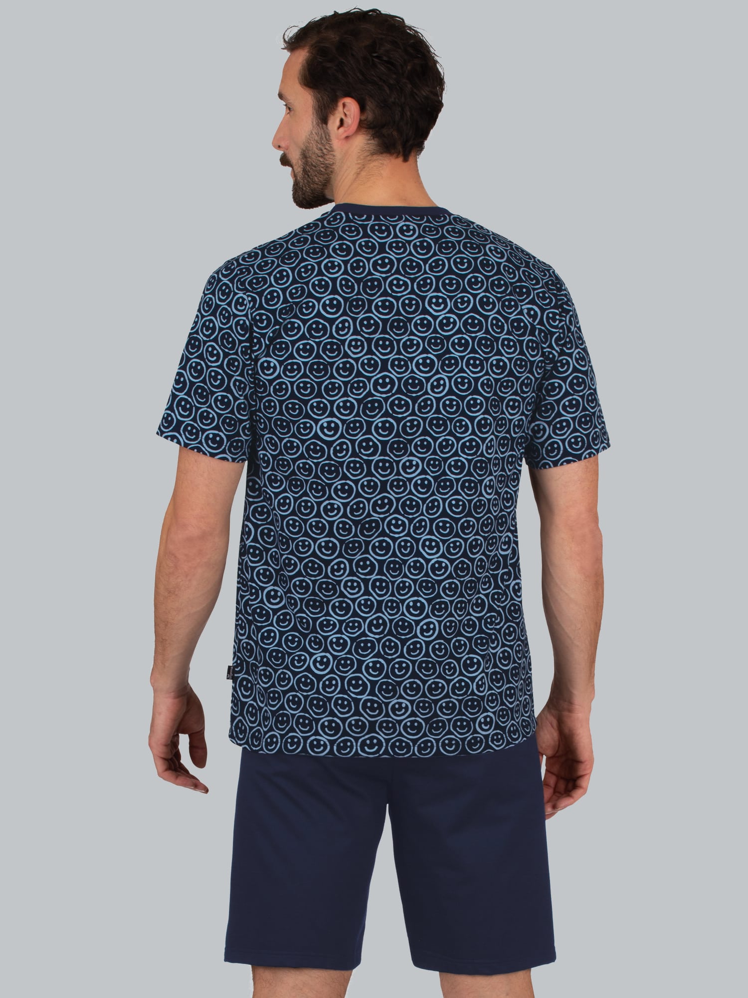 Kurzer Schlafanzug mit Smiley-Motiv Navy