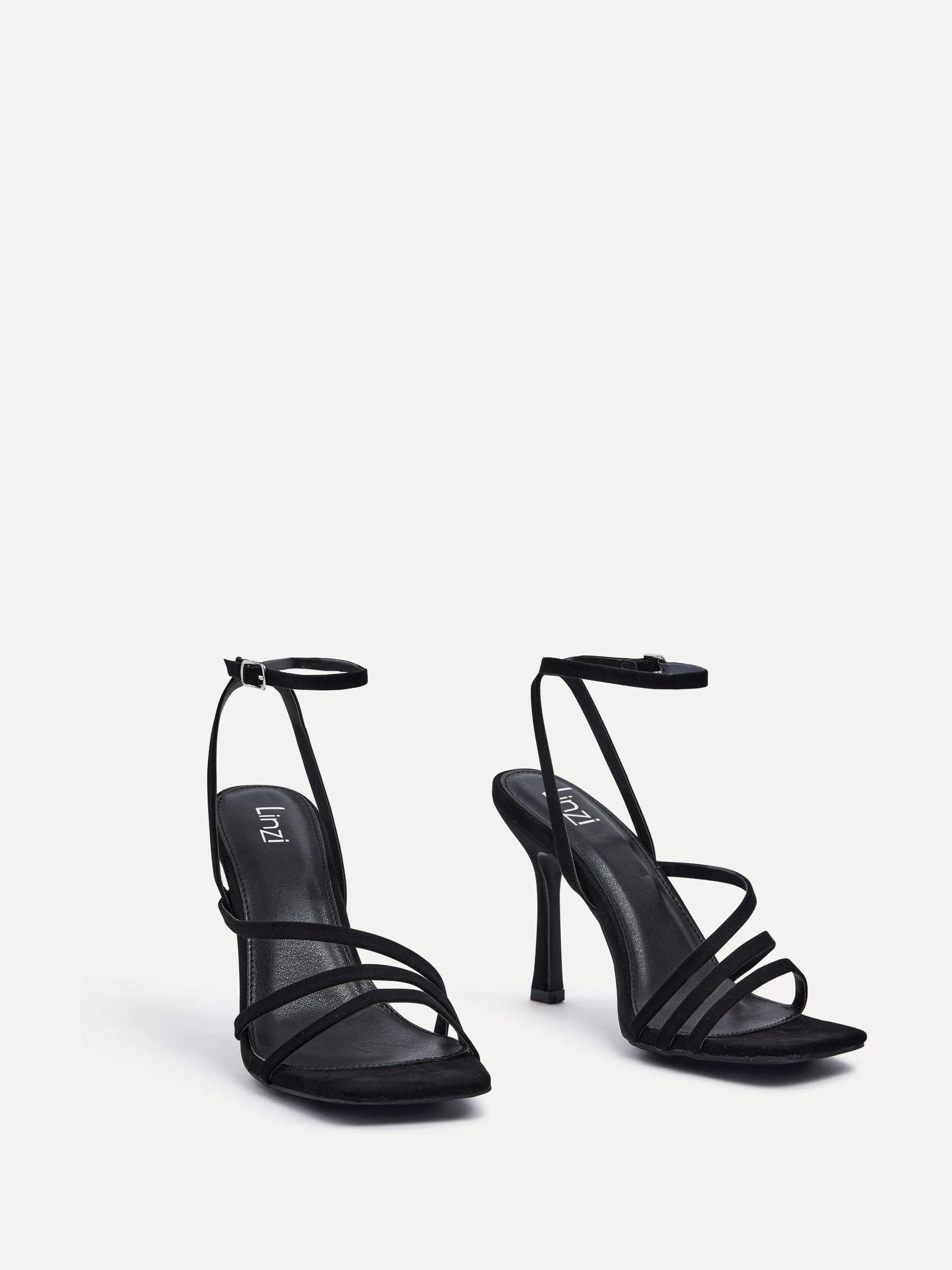 Zwart - Linzi Scarlett sandalen met bandjes, hak en enkelbandje